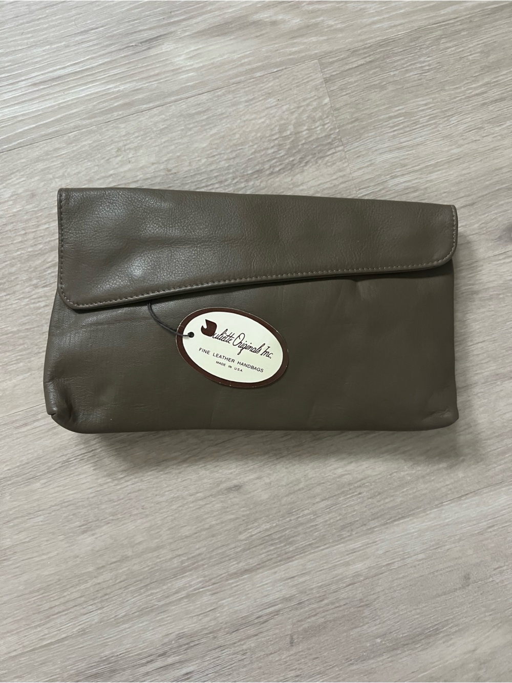 Leather Fold-Over Clutch with Tag - Brown Made in USA
